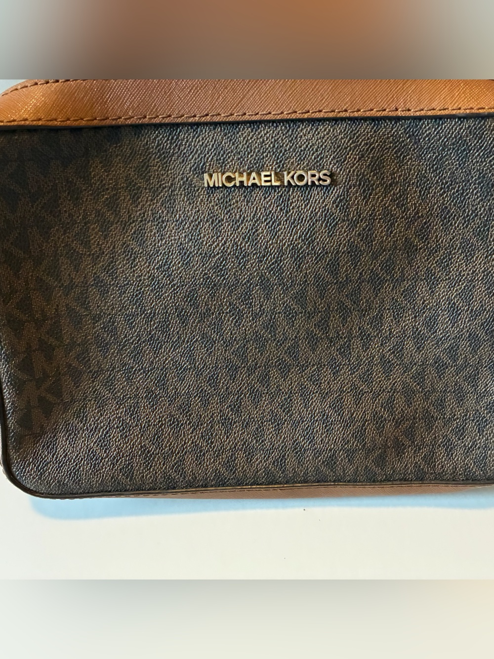 Michael Kors Brown and Tan Logo-Print Messenger Bag